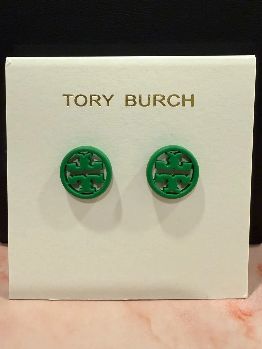 Tory Burch | Green & Gold Plated Stud Earrings | Small